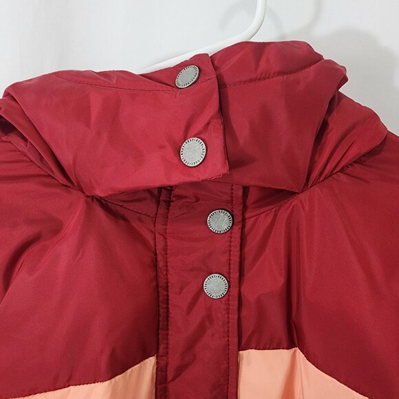 Roxy Womens Color-Block Puffer Jacket XL Red & Pink Hooded Winter Coat - Picture 5 of 16